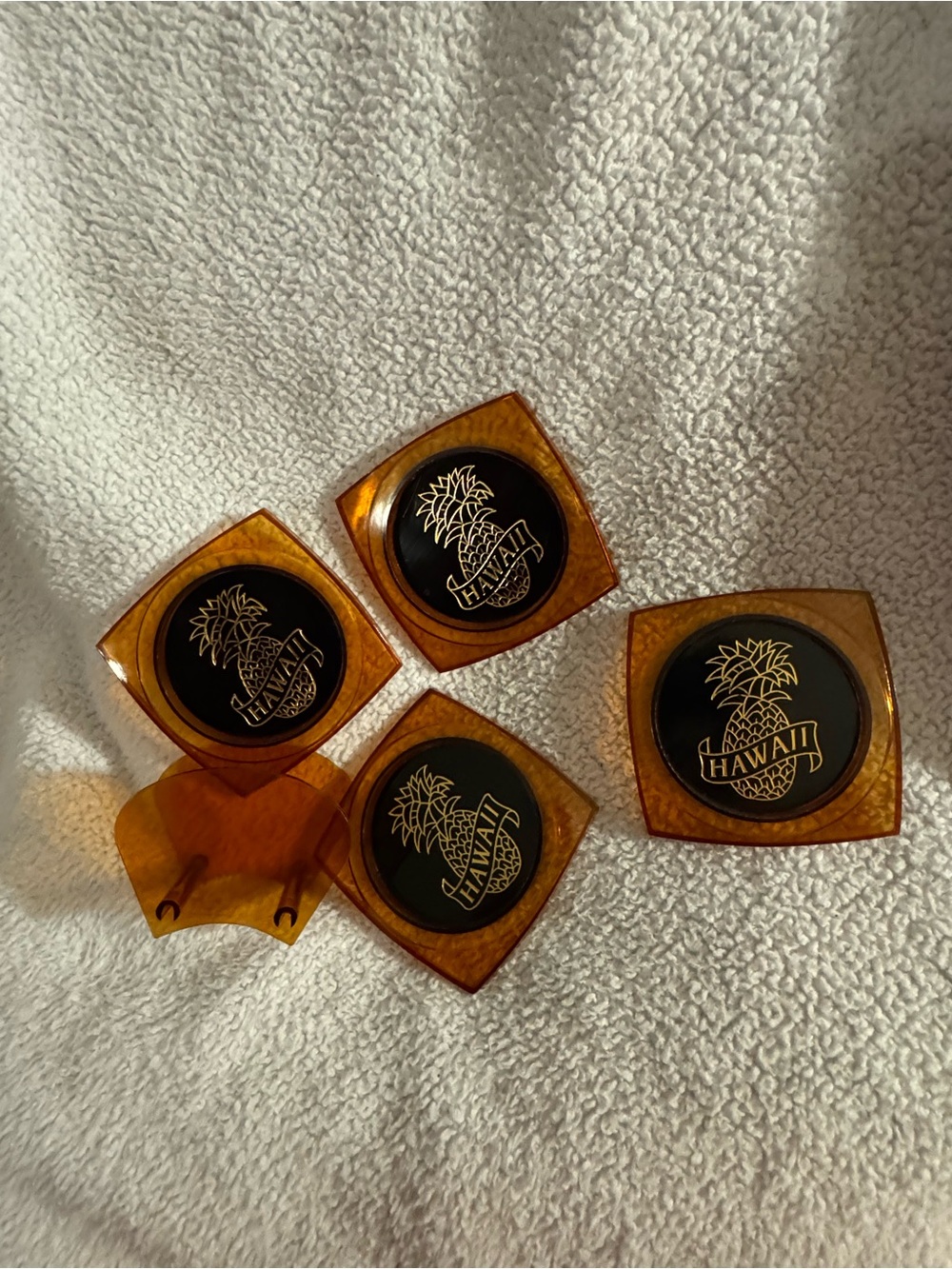 Vintage Coasters Hawaii Pineapple Tortoiseshell Set - Amber
